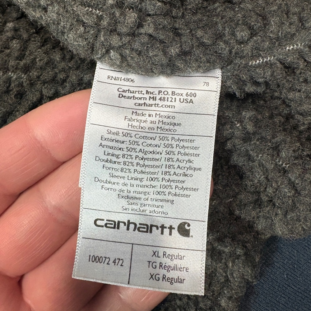 Carhartt Mens XL Navy Blue Sherpa Lined Full Zip Hoodie Jacket Sweatshirt 100072 - Picture 8 of 8
